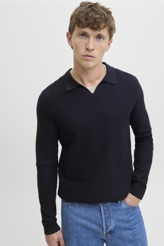 JPRBLAEASTON KNIT SPLIT NECK LS SN 12281736 Night Sky